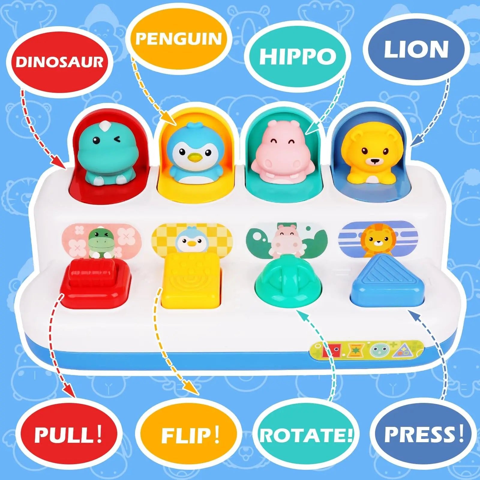 Brinquedo Interativo Pop-Up de Animais - Causa e Efeito Montessori