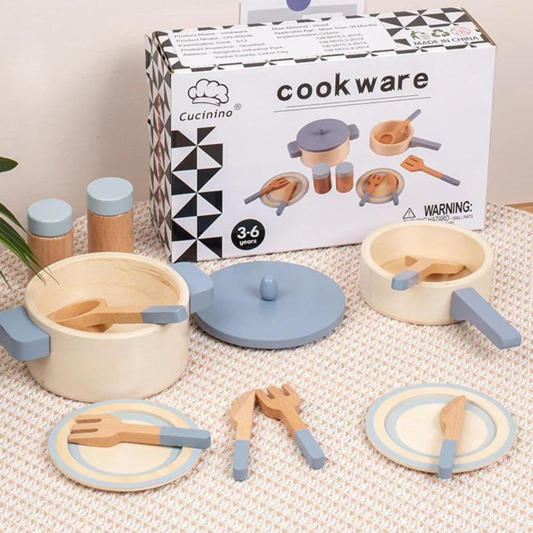 Kit de Cozinha Infantil de Brinquedo em Madeira | Toca Kids