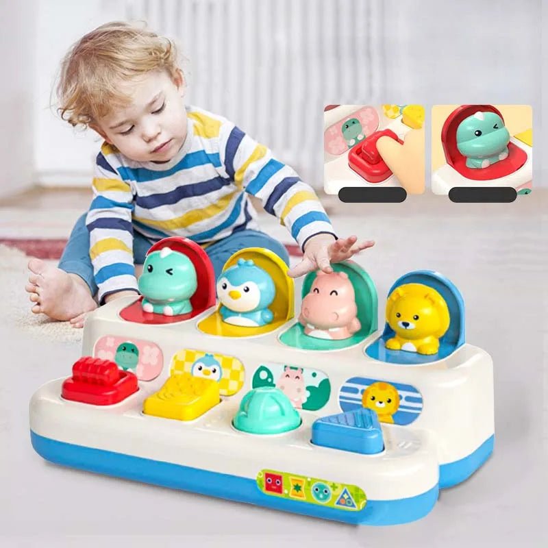 Brinquedo Interativo Pop-Up de Animais - Causa e Efeito Montessori